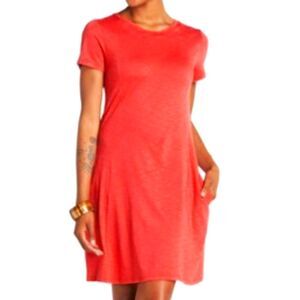Toad & Co T Shirt Dress Organic Cotton Stretch Orange Coral Slub Pocket Short XS